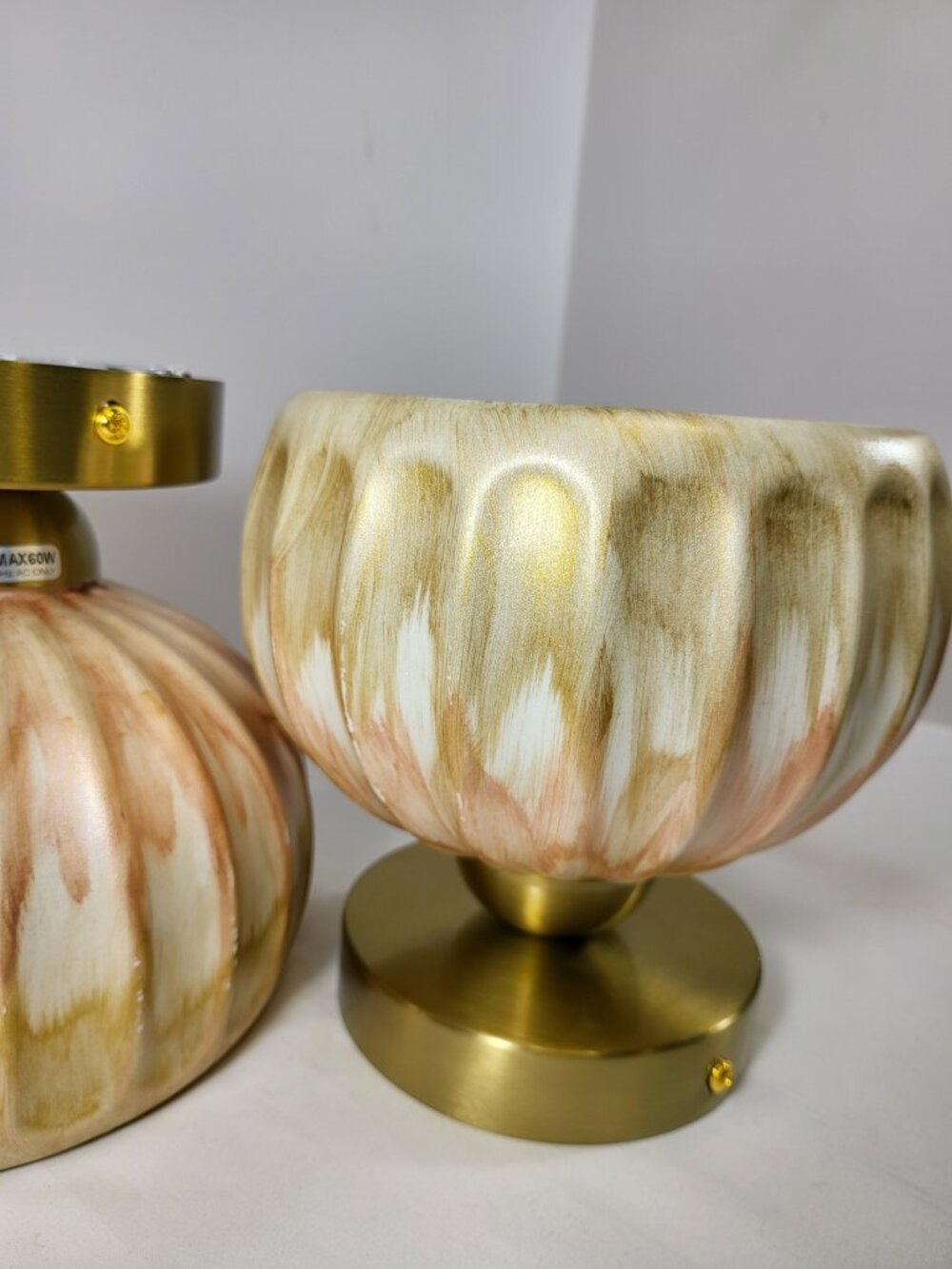 Pair of Vintage Mid-Century Style Fluted Ceramic Semi-Flush Mount Ceiling Lights - Picture 11 of 12